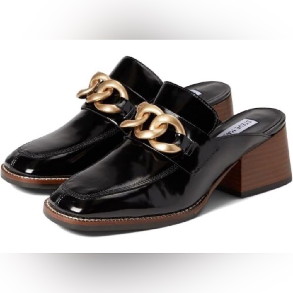 Steve Madden Lorie Mule with Gold Chain Detail  Black Woman’s Size 6